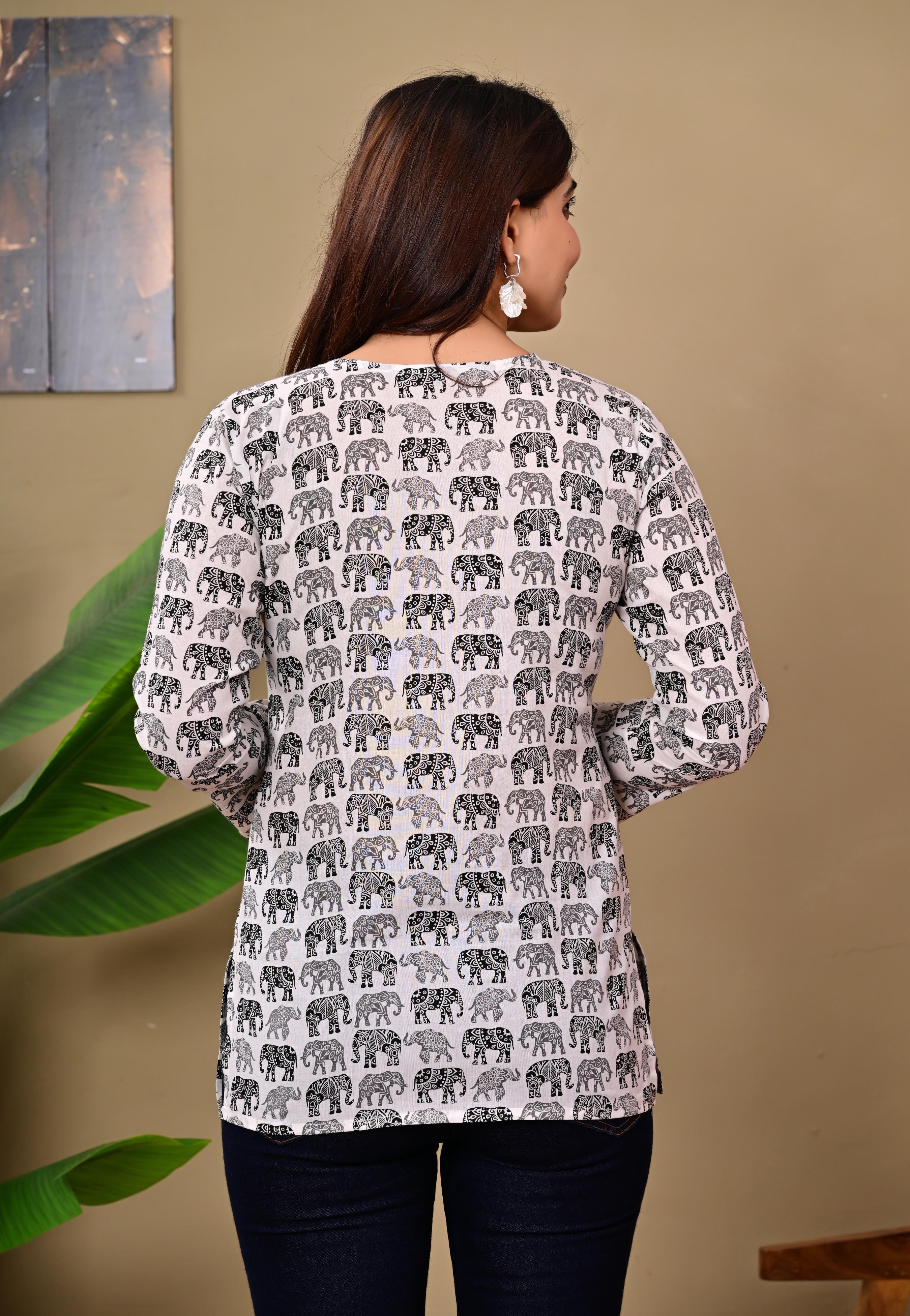 White Elephant Printed Cotton Top