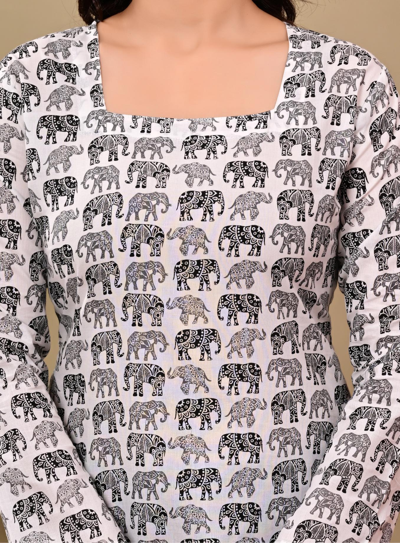 White Elephant Printed Cotton Top