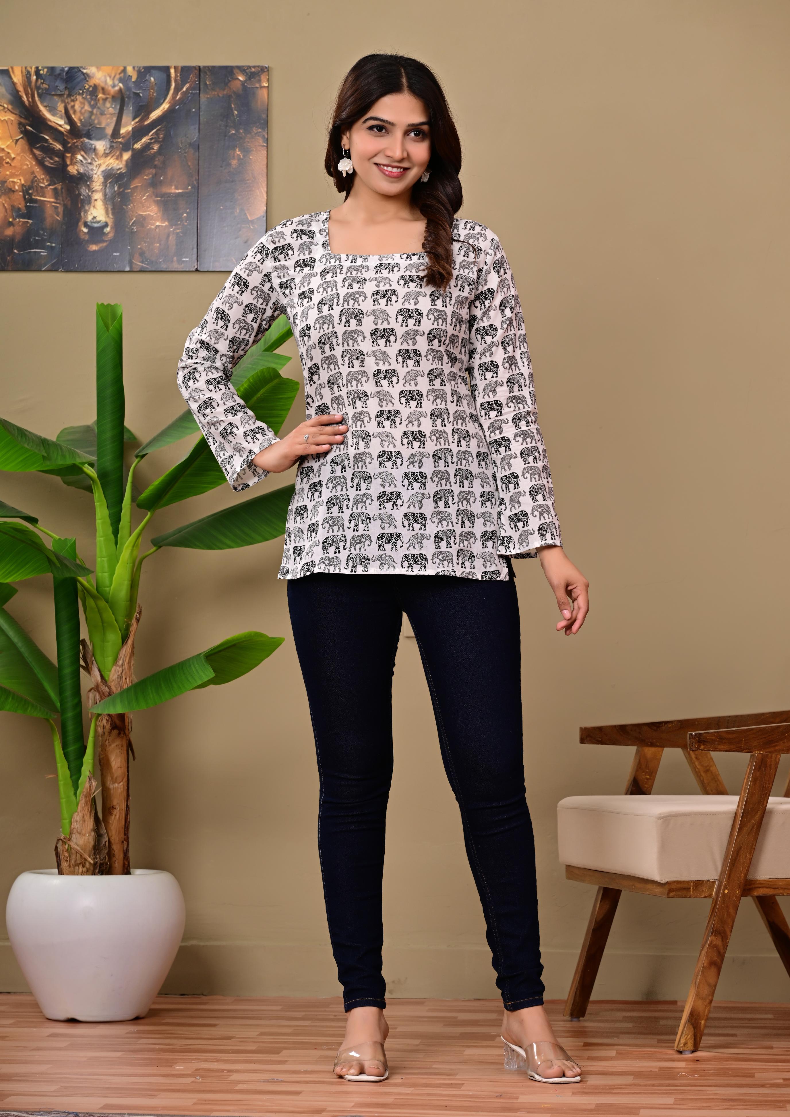 White Elephant Printed Cotton Top