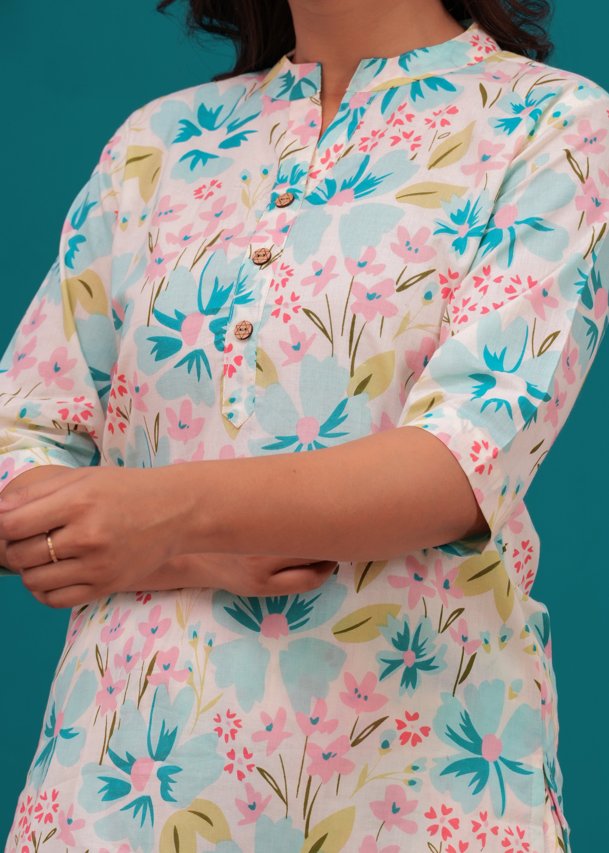 White Cotton Printed Co-Ord Set Kurta With Pant Set For Women