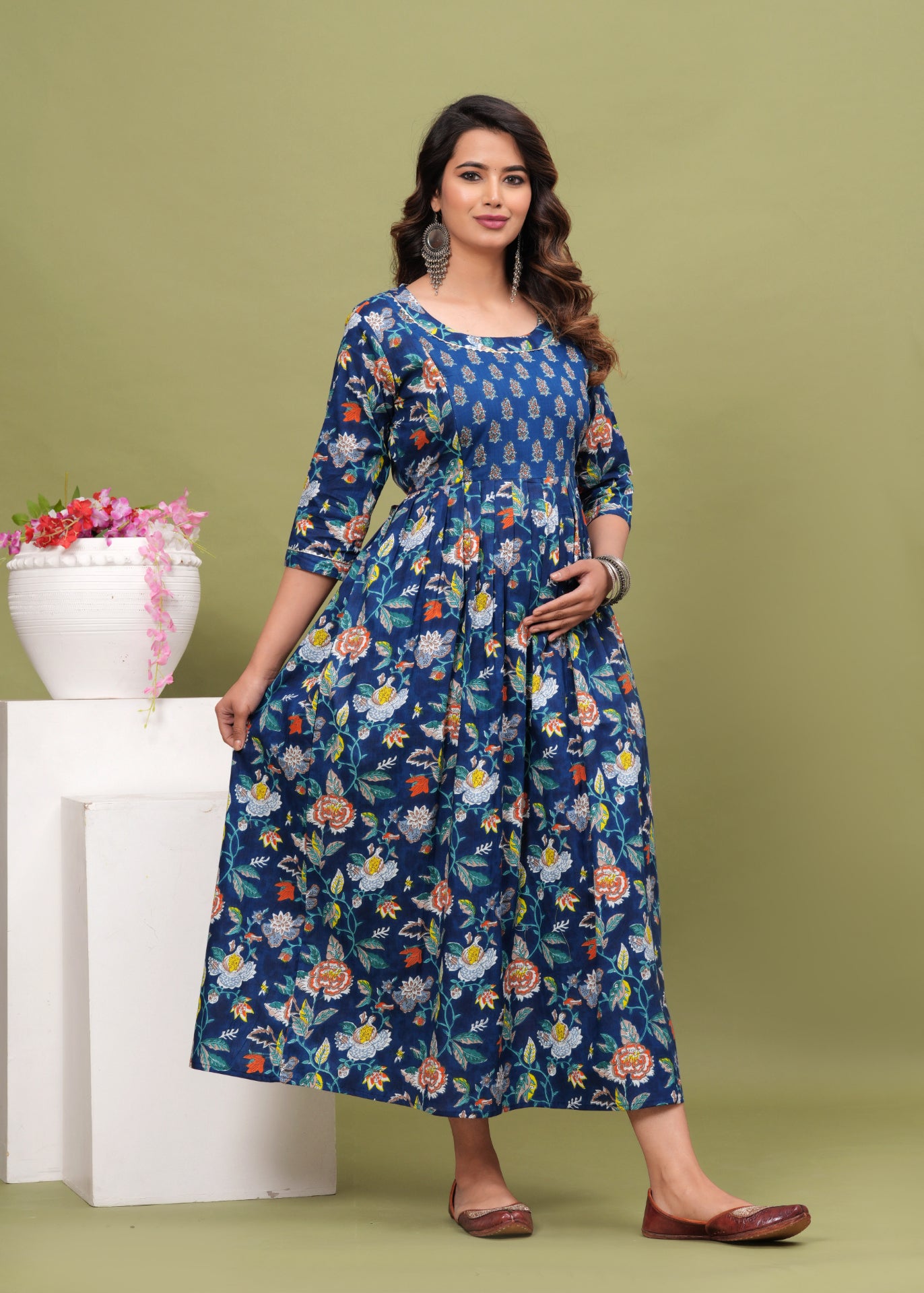 Navy Blue Maternity Feeding Kurti For Women