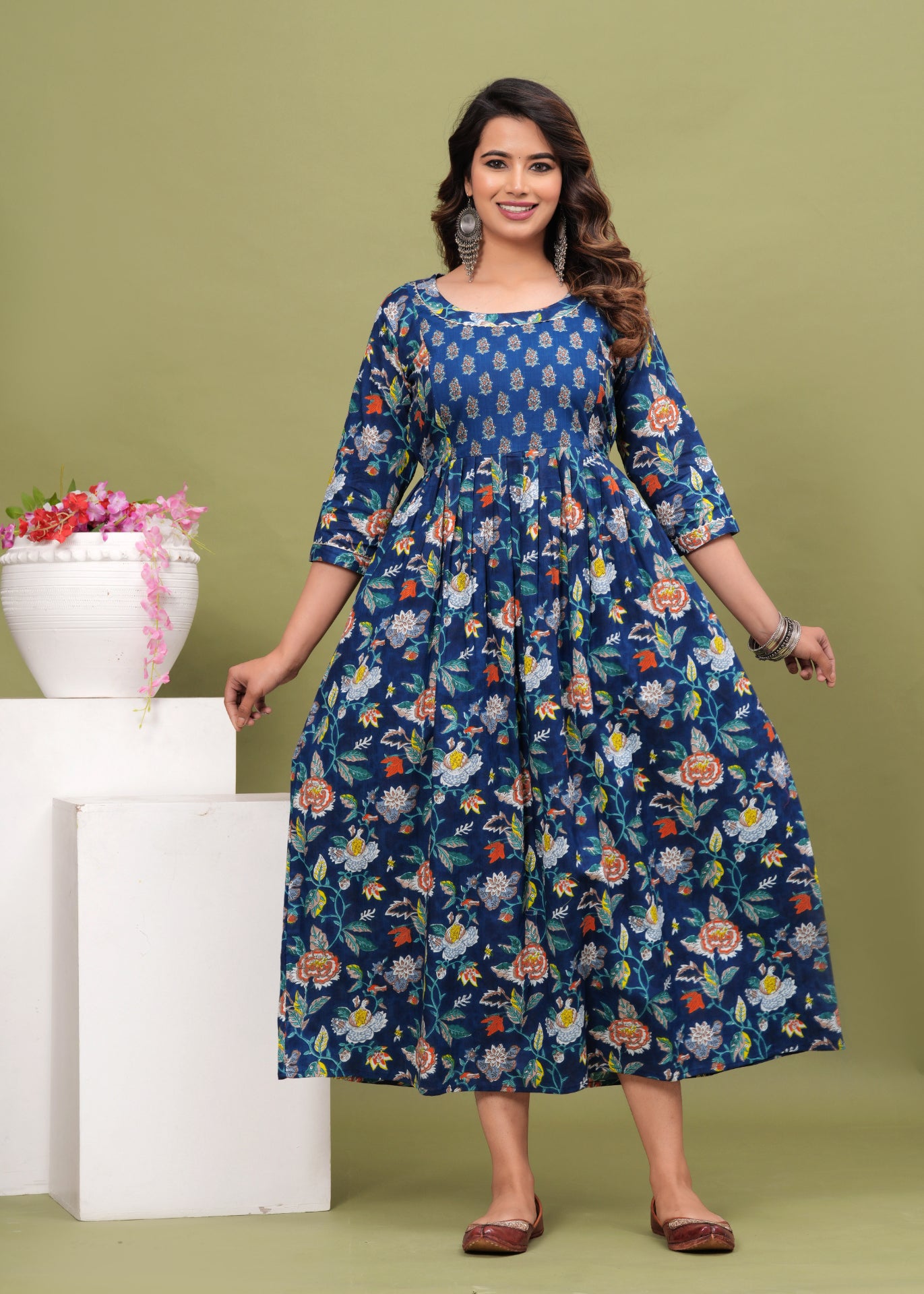 Navy Blue Maternity Feeding Kurti For Women