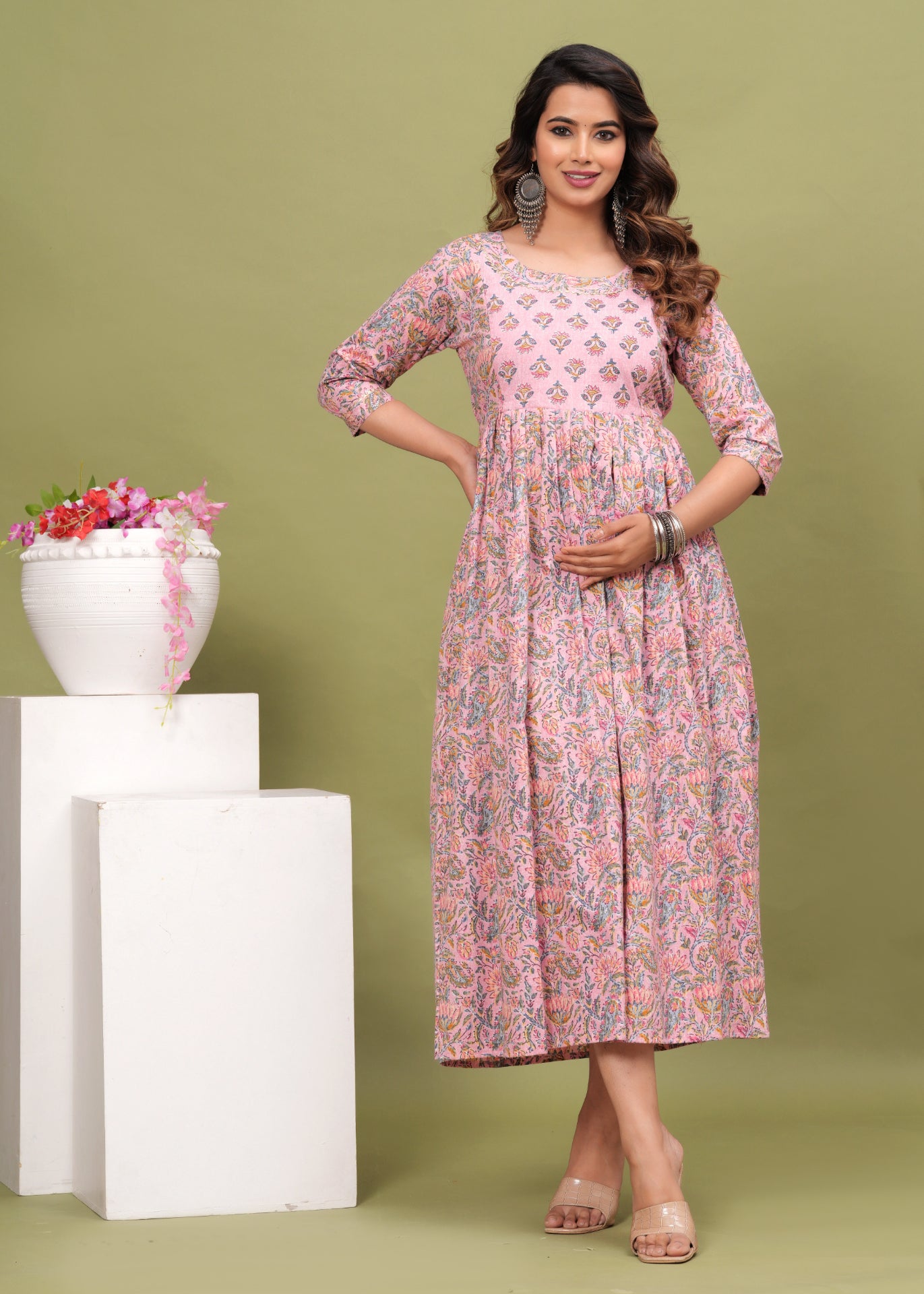 Pink Maternity Feeding Kurti For Women