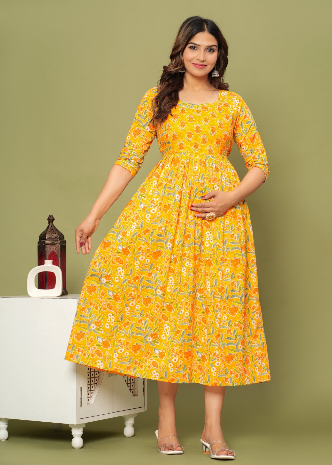Yellow Maternity Feeding Kurti For Women
